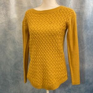 🍀2for$25🍀 It's Our Time Mustard Cable Knit Boat Neck Sweater Curved Hem Cozy
